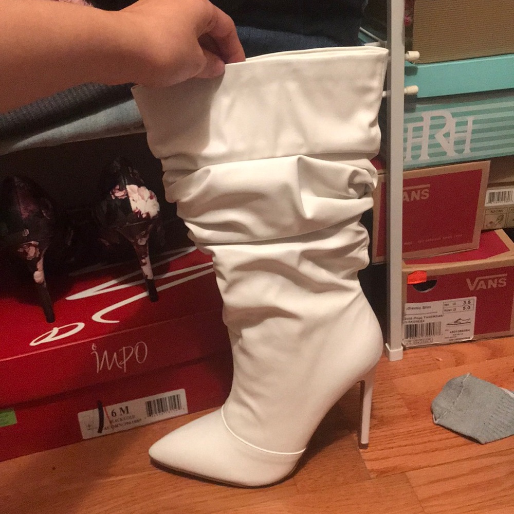 All white heel boots never worn